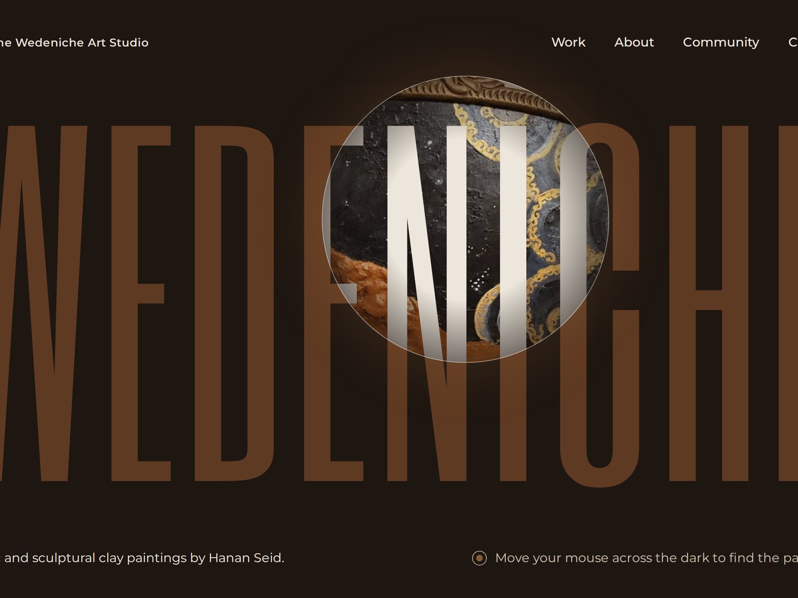 The Wedeniche Art Studio home page with the light lens over the painting.